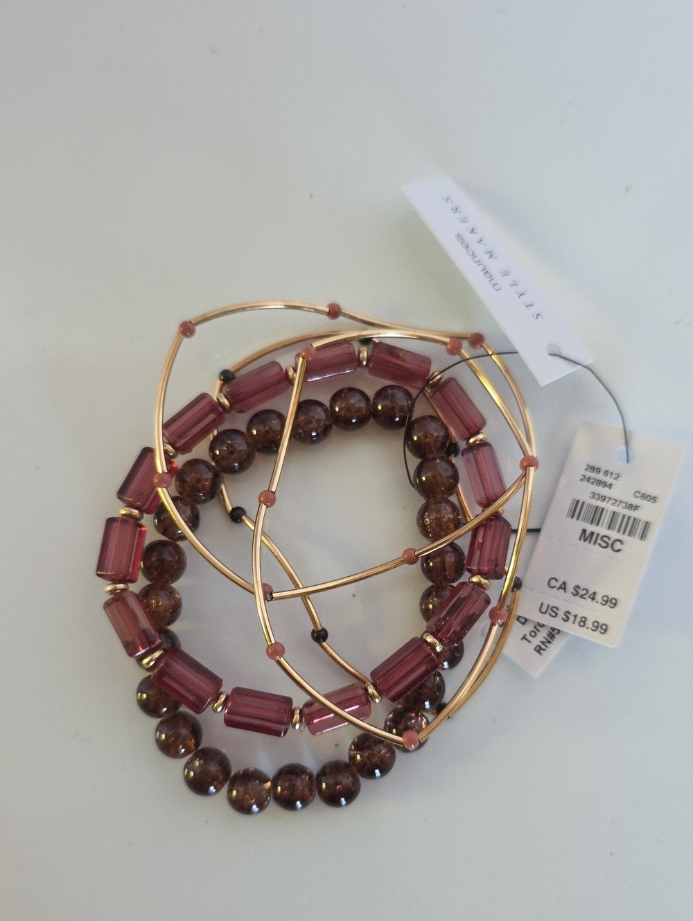 Maurices Stretch Gold-Tone and Wine Beaded Bracelet Set